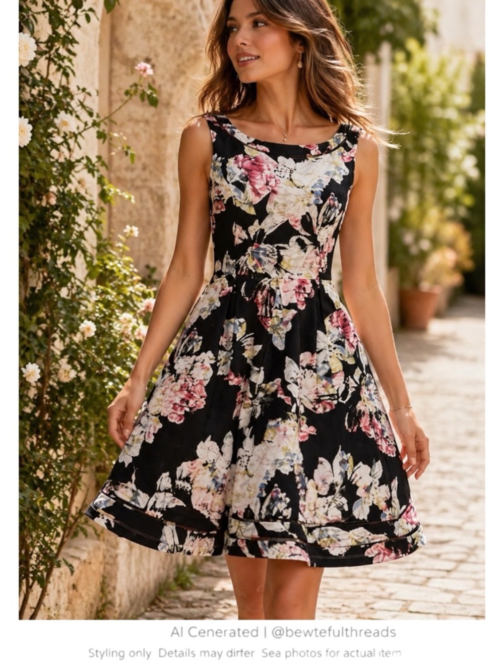 Romantic Floral Fit & Flare Dress Cottagecore Wedding Guest Midi